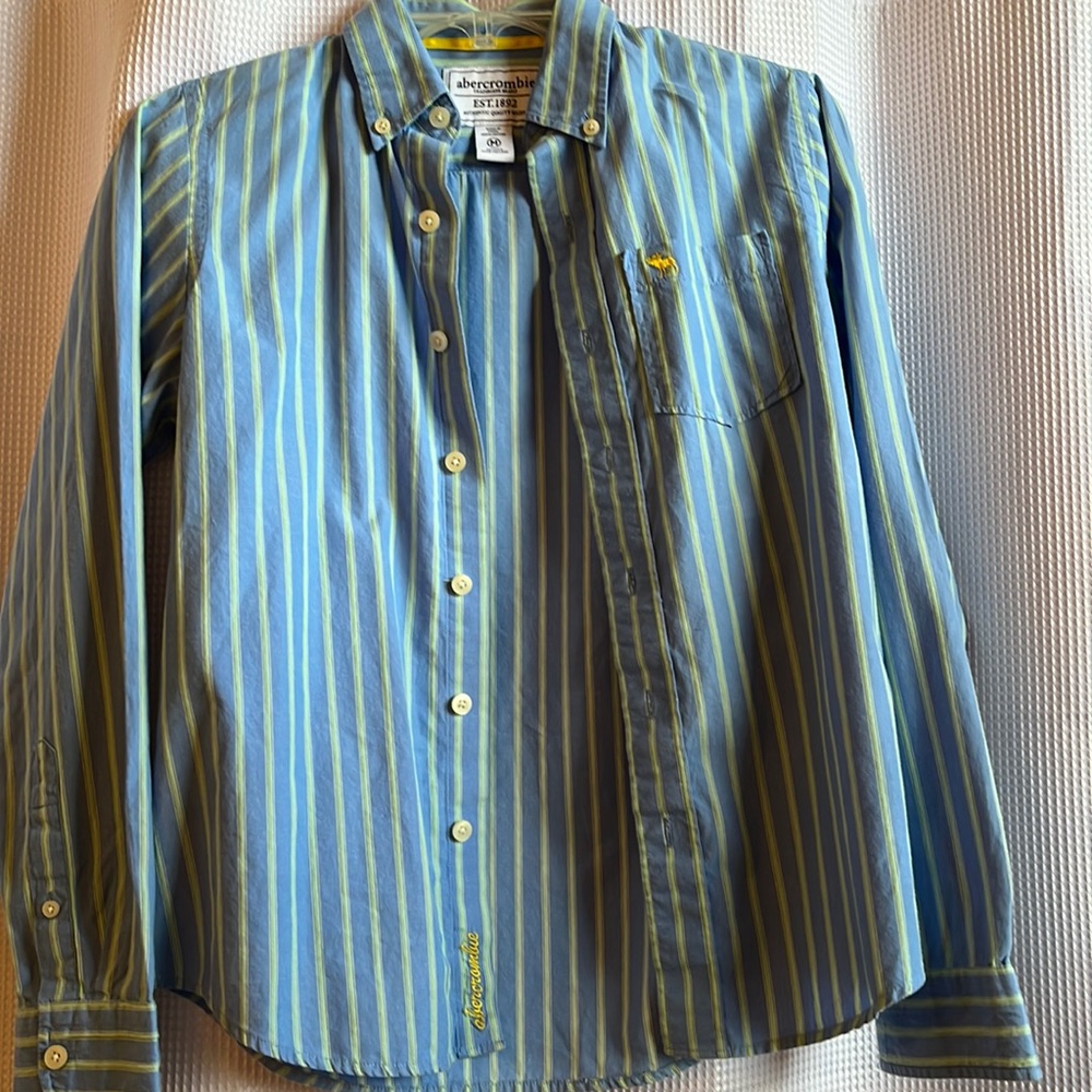 ABERCROMBIE boys medium dress shirt blue/green - Picture 2 of 7